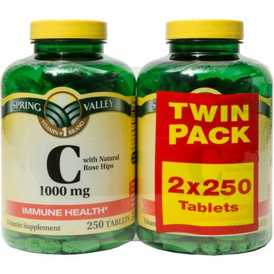 Spring Valley Vitamin C with Rose Hips Vitamin Supplement Tablets, 1000mg, 250 count, (Pack of 2)