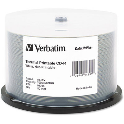 Verbatim 94755 50 Pack 52X CDR White Printable Spindle
