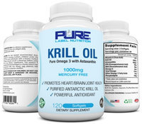 Krill Oil 1000mg w Astaxanthin (120 caps) PURE-K Top Rated #1 Fish Oil Omega 3 6 9 - EPA DHA - 100%