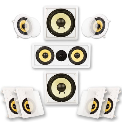 Acoustic Audio HD726 7.1 In-Wall/Ceiling 9-Piece Home Speaker System - 26 Hz - 22 kHz