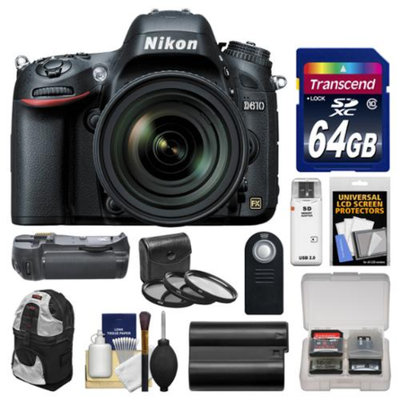 Nikon D610 Digital SLR Camera & 24-85mm VR AF-S Zoom Lens with 64GB Card + Sling Case + Grip + Battery + 3 Filters + Remote + Accessory Kit
