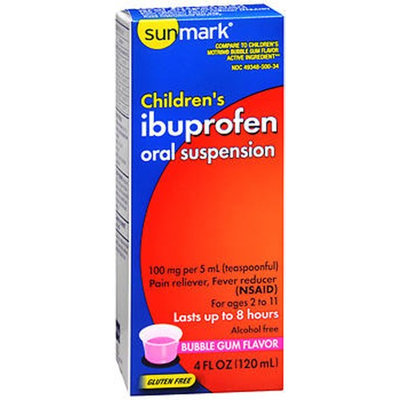 Sunmark Childrens Ibuprofen Oral Suspension, 100 mg, Bubble Gum Flavor 4 oz by Sunmark