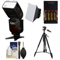 Vivitar Series 1 DF-583 Power Zoom DSLR Wireless TTL Flash (for Canon EOS E-TTL) with Batteries & Charger + Soft Box Diffuser + Tripod + Cleaning Kit