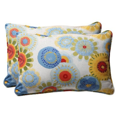 Pillow Perfect Outdoor 2-Piece Rectangular Toss Pillow Set - Blue/White/Yellow