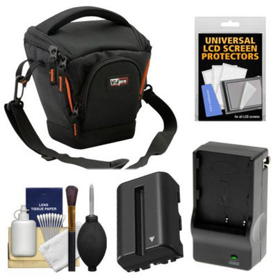 Vidpro TL-25 Top-Load DSLR Camera Holster Case (Small) with NP-FM500H Battery & Charger + Accessory Kit for Sony Alpha DSLR SLT-A57, A65, A77, A99