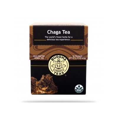 Buddha Teas Chaga 100 Percent Organic Herbal Tea 18 Bags Per Packet