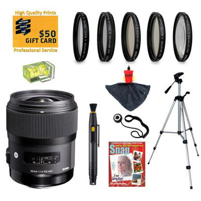 Opteka Sigma 35mm F1.4 DG HSM ART Lens with UV, CPL, FLD, ND4,+10 Macro Filters and Bundle for Sony Alpha A77, A65, A58, A57, A55, A37, A35, A33, A900, A700, A580, A56