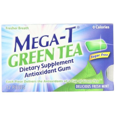 Mega-T Green Tea Chewing Gum, Delicious Fresh Mint Flavor, 12 pieces (Pack of 6)