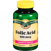 Spring Valley Folic Acid Dietary Supplement Tablets, 800mcg, 400 count