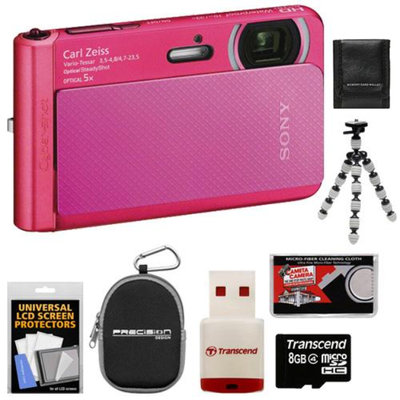 Sony Cyber-Shot DSC-TX30 Shock & Waterproof Digital Camera (Pink) with 8GB Card + Case + Flex Tripod + Accessory Kit