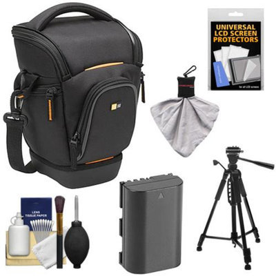 Case Logic Digital SLR Zoom Holster Camera Bag/Case (Black) (SLRC-201) + LP-E6 Battery + Tripod + Accessory Kit for Canon EOS 5D Mark II III, 60D, 60Da & 7D