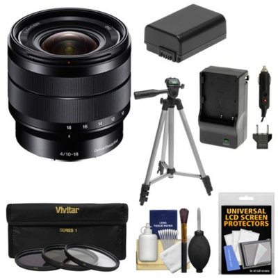 Sony Alpha E-Mount 10-18mm f/4.0 OSS Wide-angle Zoom Lens + 3 Filters + Tripod + NP-FW50 Battery & Charger Kit for A7, A7R, A7S, A3000, A5000, A5100, A6000 Cameras
