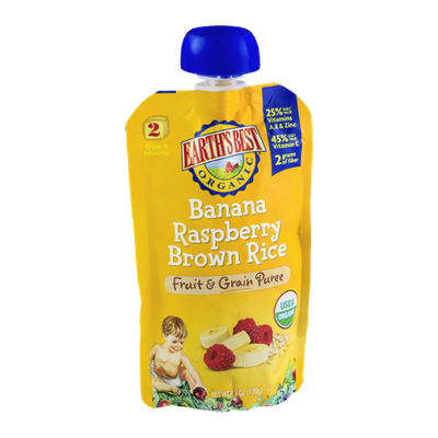 Earth's Best Organic Stage 2 Banana Raspberry Brown Rice Fruit & Grain Puree