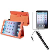 Insten iPad Mini 3/2/1 Case, by INSTEN Orange Leather Case Stand Cover+AG Protector/Stylus for iPad Mini 3 2 1
