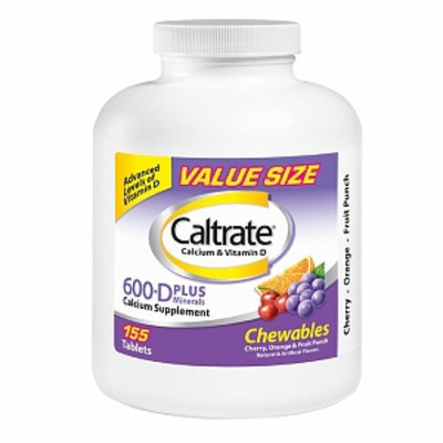 Caltrate Calcium & Vitamin D Plus Minerals, 600+D3, Chewables, Orange and Fruit Punch, 155 ea