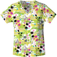 S.B Simply Basic SUNNY GARDEN Print Shaped V-Neck Scrub Top