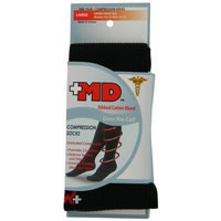 MD USA Ribbed Cotton Compression Socks with Cushion, Black, Medium