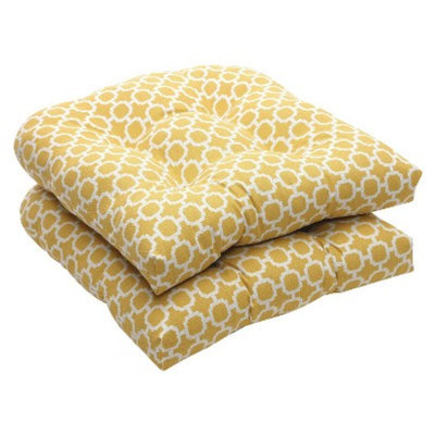 Pillow Perfect Outdoor 2-Piece Wicker Chair Cushion Set - Yellow/White Geometric