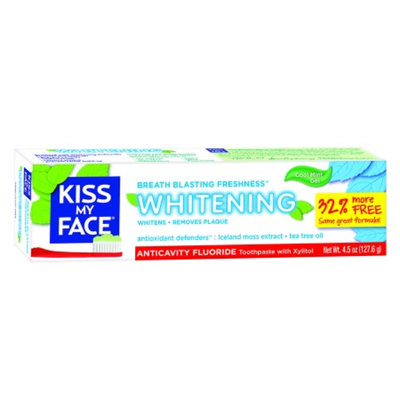 Kiss My Face Whitening Anticavity Fluoride Natural Toothpaste Gel with Xylitol, Cool Mint, 4.5 oz