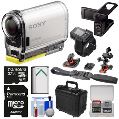 Sony Action Cam HDR-AS100VR Wi-Fi GPS HD Video Camera Camcorder & Live View Remote with 32GB Card + Battery + LCD Cradle + Helmet Mounts + Hard Case Kit