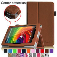Fintie Toshiba Excite 7c AT7-B8 7-Inch Tablet Folio Case - Premium Vegan Leather Cover with Stylus Holder, Brown