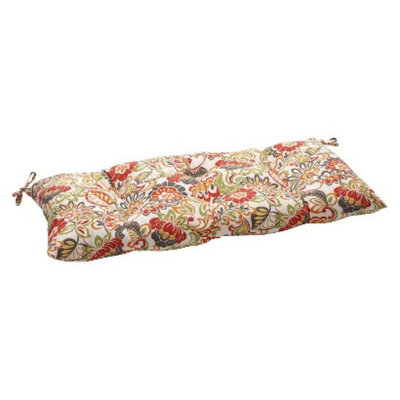 Pillow Perfect Outdoor Tufted Bench/Loveseat/Swing Cushion - Green/Off-White/Red
