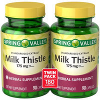 Spring Valley Milk Thistle Dietary Supplement Capsules, 175mg, 90 count (Pack of 2)
