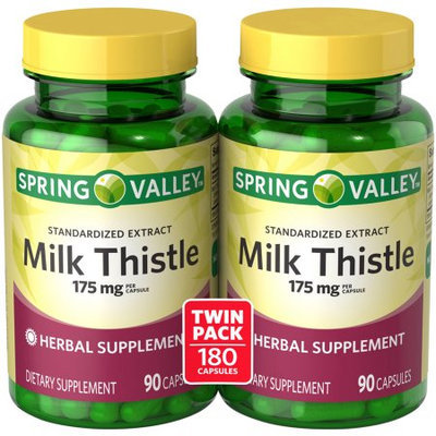 Spring Valley Milk Thistle Dietary Supplement Capsules, 175mg, 90 count (Pack of 2)