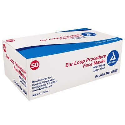 Dynarex Face Mask Ear Loop, Procedural with Plastic Shield, 50 Count (Pack of 4)