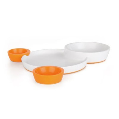 Boon Groovy Interlocking Plate and Bowl Set, Orange/White (Discontinued by Manufacturer)