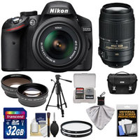 Nikon D3200 Digital SLR Camera & 18-55mm G VR DX AF-S Zoom Lens (Black) + 55-300mm VR Lens + 32GB Card + Case + Filters + Tripod + Telephoto & Wide-Angle Lens Kit