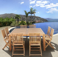 Amazonia Seoul 9 Piece Teak Wood Square Patio Dining Set Brown