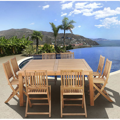 Amazonia Seoul 9 Piece Teak Wood Square Patio Dining Set Brown