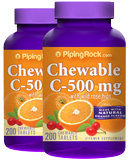 Piping Rock Chewable Vitamin C 500mg - Orange 2 Bottles x 200 Tablets