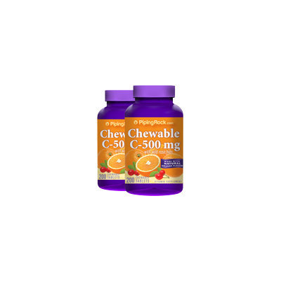 Piping Rock Chewable Vitamin C 500mg - Orange 2 Bottles x 200 Tablets