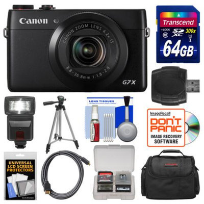 Canon PowerShot G7 X Wi-Fi Digital Camera with 64GB Card + Case + Flash + Tripod + Kit