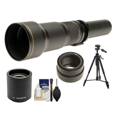 Rokinon 650-1300mm f/8-16 Telephoto Lens & 2x Teleconverter (= 650-2600mm) with Tripod + Cleaning Kit for Sony Alpha NEX-C3, NEX-F3, NEX-5, NEX-5N, NEX-7 Digital Cameras
