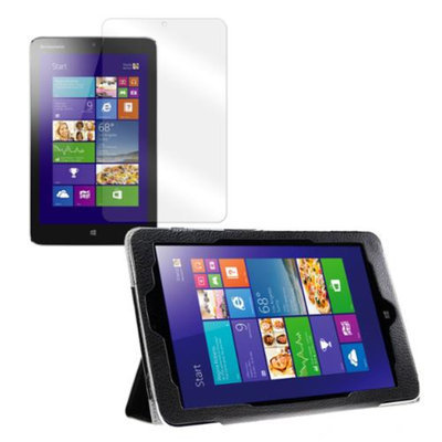 Black Tri-Fold Folio Case with Screen Protector for Lenovo Miix 2 8