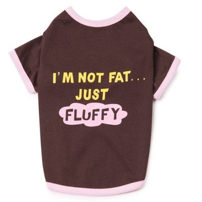 Casual Canine 10-Inch Polyester and Cotton I'm Not Fat Just Fluffy Dog Tee, X-Small, Chocolate