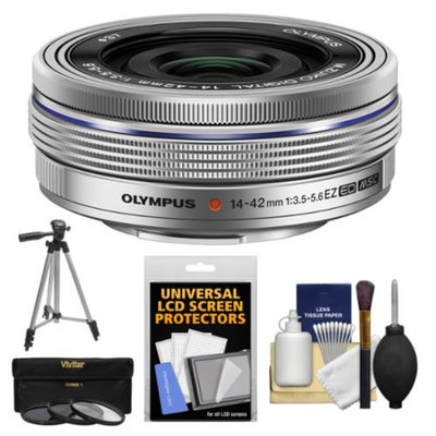Olympus M.Zuiko 14-42mm f/3.5-5.6 EZ Digital Zoom Lens (Silver) with Tripod + 3 UV/CPL/ND8 Filters + Accessory Kit