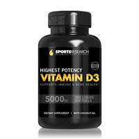 Sports Research Vitamin D3 5000iu (Highest Potency); D3 Supports Immune and Bone Health, The Only Vegetarian/Vegan Safe Softgel Capsules Available; D3 Helps Maintain Strong Bones and Teeth and Overall Bone Structure; Supplementation with Vitamin D3 Helps Your Body Regain Optimum Vitamin D3 levels; Made In USA; Money Back Guarantee.