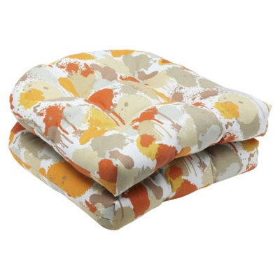 Pillow Perfect Outdoor 2-Piece Wicker Seat Cushion Set - Orange/Tan Neddick