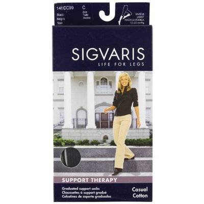 Sigvaris 146C Women's Casual Cotton 15-20mmHg Closed Toe Knee High Sock Size: C (10-12), Color: Black 99