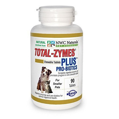 International Veterinary Sciences NWC Naturals Total-Zymes Plus - 90 Tablets (1 tablet treats 1/2 cup of pet food) Enzymes and Probiotics for smaller Dogs and Cats