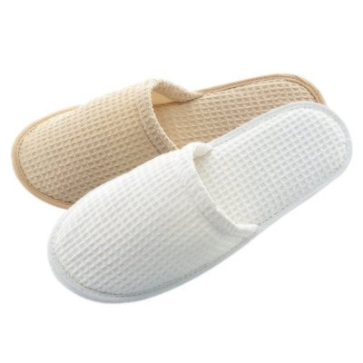 Appearus Cotton Waffle Slippers, Close-toed, Natural (3 Pairs/as160nx3)