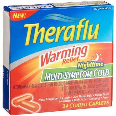 Theraflu Nighttime Multi-Symptom Cold, 24-Count Coated Caplets (Pack of 2)
