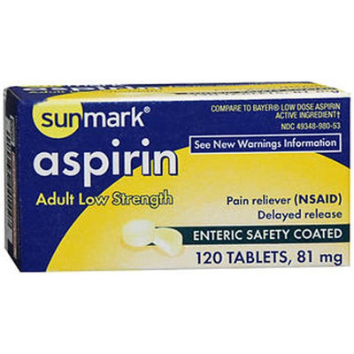 Sunmark Aspirin Adult Low Strength Enteric Safety, 81 mg, 120 tabs by Sunmark