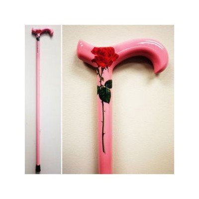 Med Aid Corp Carbon Fiber Walking Cane Color: Pink with Red Rose