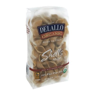Delallo 100% Organic Shells Bronze Plates Whole Wheat Pasta