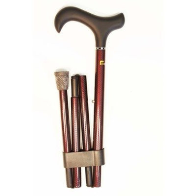Med-Aid Corporation WS-7401DS Folding Adjustable Soft Derby Handle Red Mesh Carbon Fiber Walking Cane